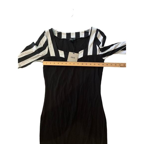 Asos Bodycon Midi Dress Women's Size 8 Black Long Sleeve Square Neck Cotton - Picture 6 of 6